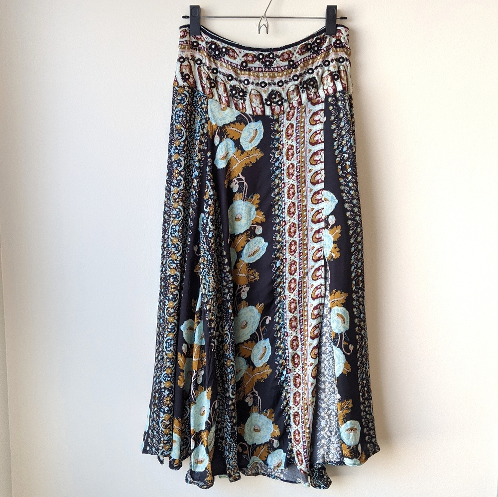 Free People Silk Road Maxi Skirt Boho Floral